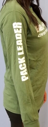 Leader of the Pack Canine Institute green long sleeve t-shirt, side view