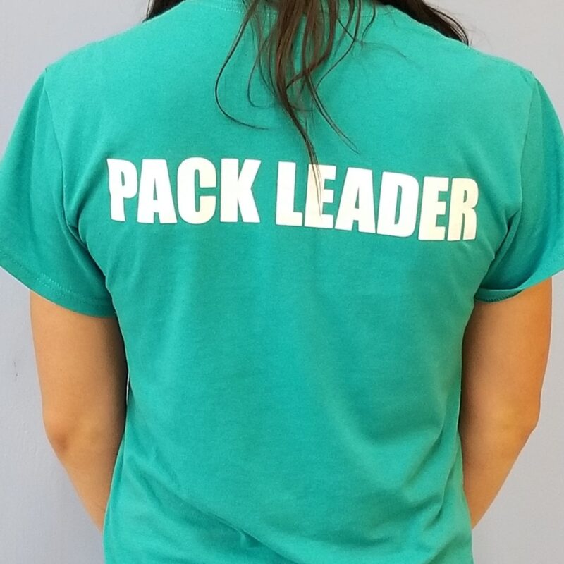 Leader of the Pack Canine Institute green short sleeve t-shirt, back view