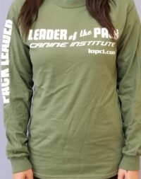 Leader of the Pack Canine Institute green long sleeve t-shirt, front view